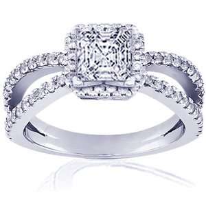 30 Ct Asscher Cut Halo Petite Diamond Engagement Ring Pave 14K WHITE 