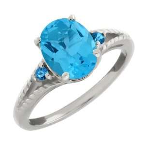  2.31 Ct Oval Blue Topaz & Blue Diamond .925 Silver Ring Jewelry
