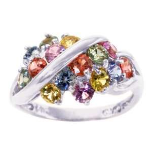  14K White Gold Round Gemstone Cluster Ring Multi Sapphire 