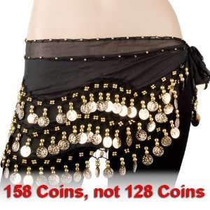   Chiffon Dangling Gold Coins Belly Dance Hip Scarf 