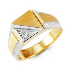    Mens 14k Yellow White Gold Round CZ Square Crown Ring Jewelry