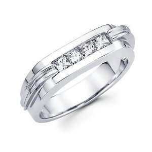   Set 14k White Gold Mens Diamond Wedding Ring Band .65 ct (G H, I1