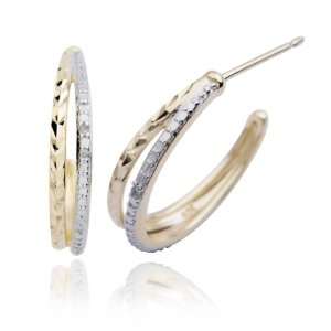   Yellow Gold Plated Sterling Silver Diamond Accent Half Hoop Earrings