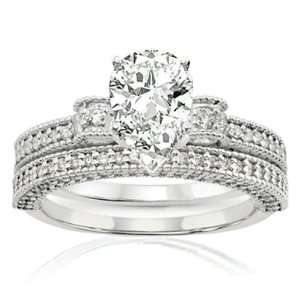 80 Ct Pear Shaped Diamond Engagement Wedding Rings Set With Milgrain 