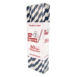  Paper Straws Navy Blue Stripe
