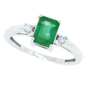  1.10CT Emerald Cut Genuine EmeraldThree Stone Ring with 