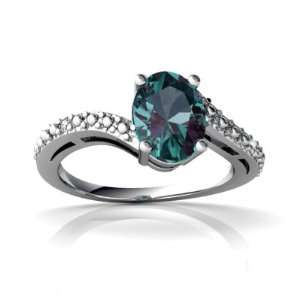    14K White Gold Oval Created Alexandrite Ring Size 6 Jewelry