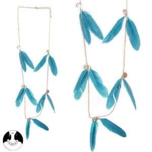   paris women necklace long necklace 90cm+ext gold blue feather Jewelry