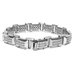   14k White Gold Mens Square Cut Diamond Bracelet 5.50 Carats Jewelry