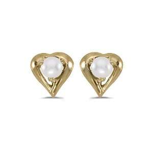  14k Yellow Gold Pearl Heart Earrings Jewelry