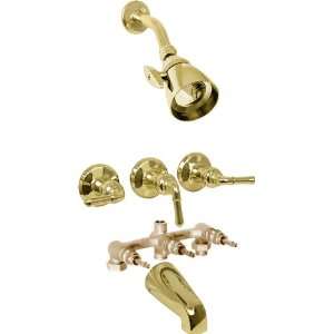   Polished Brass 3 Handle Tub Shower Faucet with Valve