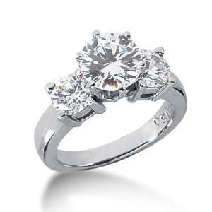  2.5 Ct Diamond Engagement Ring Round Prong Three Stone 14k 