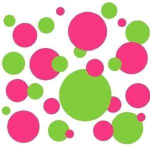 Set of 130 Dark Pink and Lime Green Polka Dots Wall Graphic Vinyl 