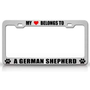 MY HEART BELONGS TO A GERMAN SHEPHERD Dog Pet Steel Metal Auto License 