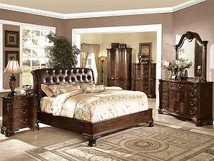   Cherry King Tufted Leather Panel Bed Bedroom Set Furniture NEW  