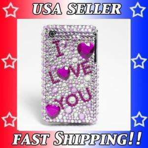 PURPLE DIAMOND I LOVE YOU BLING CASE FOR IPHONE 3G 3GS  