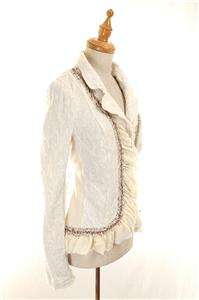 NEW AUTH Free People $148 Love Letters Damask Ruffle Trim Jacket Cream 