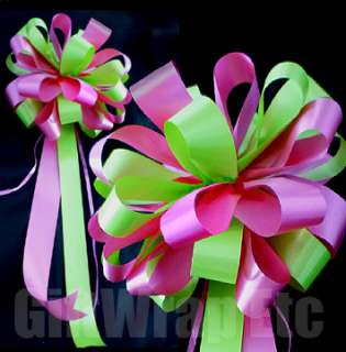 10 HOT PINK LIME GREEN WEDDING BOWS PEW DECORATIONS  
