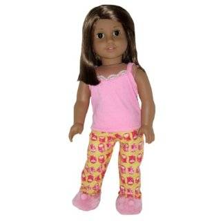 Pink Slippers and Yellow Owl Pajamas. Doll Clothes Fit American Girl 