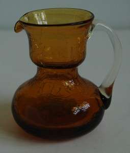 Vintage Blenko Honey Colored Crackle Glass Pitcher  