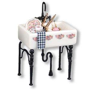 Dollhouse Mini KITCHEN SINK w DRAINER & DISHES REUTTER  