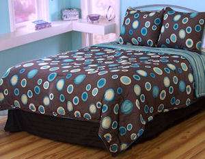 DOT COM Queen 7pc Comforter Set Chocolate Brown/Aqua  