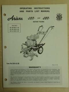 ARIENS SUPER JET DELUXE JET ROTARY TILLERS OPERATING PARTS LIST MANUAL 