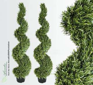    TWO Pre Potted 5 Rosemary Artificial Thick Spiral Topiary Trees