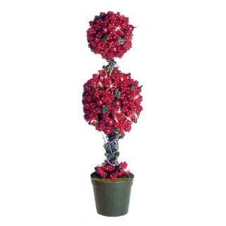   Lit Cranberry Berry Double Ball Topiary Tree With Clear Lights #H89080