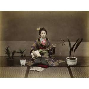  Japanese Lady in Traditional Dress with a Stringed Musical 