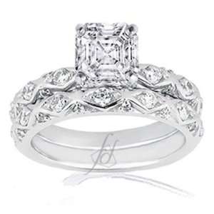  2.4 Ct Asscher Cut Diamond Cris Cross Engagement Wedding Rings 