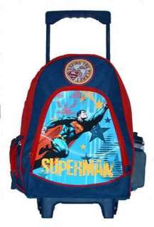 SUPERMAN large Rolling Backpack + lunchbox set new  