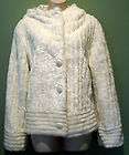 Lush** JLo White Faux Fur & Satin Hooded Jacket Big Buttons 
