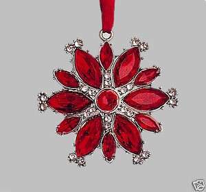 POTTERY BARN ANTIQUED RED JEWELED SNOWFLAKE CHRISTMAS TREE ORNAMENT 