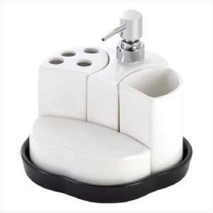 Pc Modern Bathroom White Black Ceramic Bath Caddy Set  