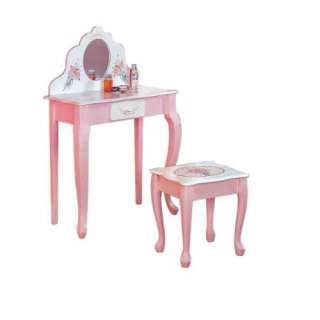 New Childrens Girls Wooden Vanity Table & Stool Pink  