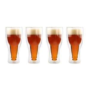 Set of 4 Hopside Down Bottle Beer Glasses   Pint Glass  