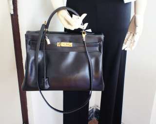 Auth Hermes black box Kelly 35 cm GoldHW shoulder BAG handbag purse 