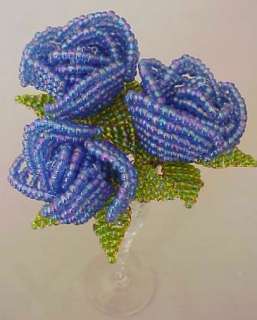 Hand Beaded Flowers.  Blue Roses  
