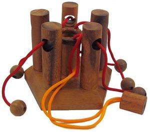 Five Pillars String   Brain Teaser Wooden Puzzle  