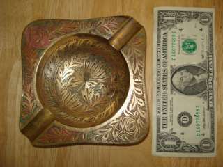 Vintage Indian Carved Brass Ashtray India  