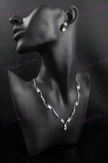Silver Rhinestone Necklace Earring Wedding Jewelry Set  