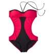 Juniors Color Block Monokini Swimsuit   Black/Red Raspberry 