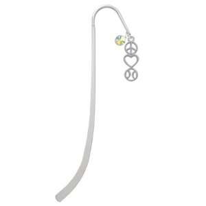 Peace Heart Softball Silver Plated Charm Bookmark with AB 