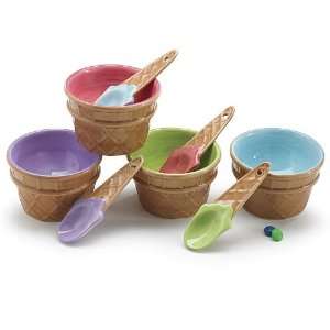 Set Of 4 Colorful Ice Cream Bowls/Dishes With Spoons Great For Party 