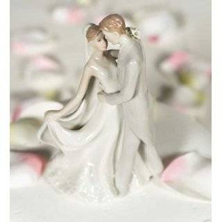 Elegant Porcelain Wedding Cake Toppers   First Kiss Bride and Groom