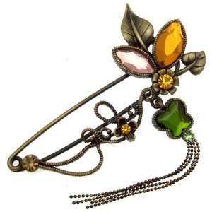Acosta Brooches   Vintage Floral Vine & Leaf   Jeweled Butterfly Charm 