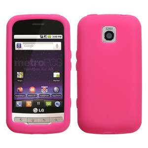 LG Optimus M MS690 Cell Phone Hot Pink Rubber Silicone Skin Gel Cover 