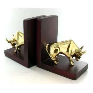  Brass Bull Bookend Book Ends Cherry Wood Finish