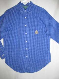 Ralph Lauren Royal Blue Checkered RLL Crown Crest Blouse Dress Shirt 